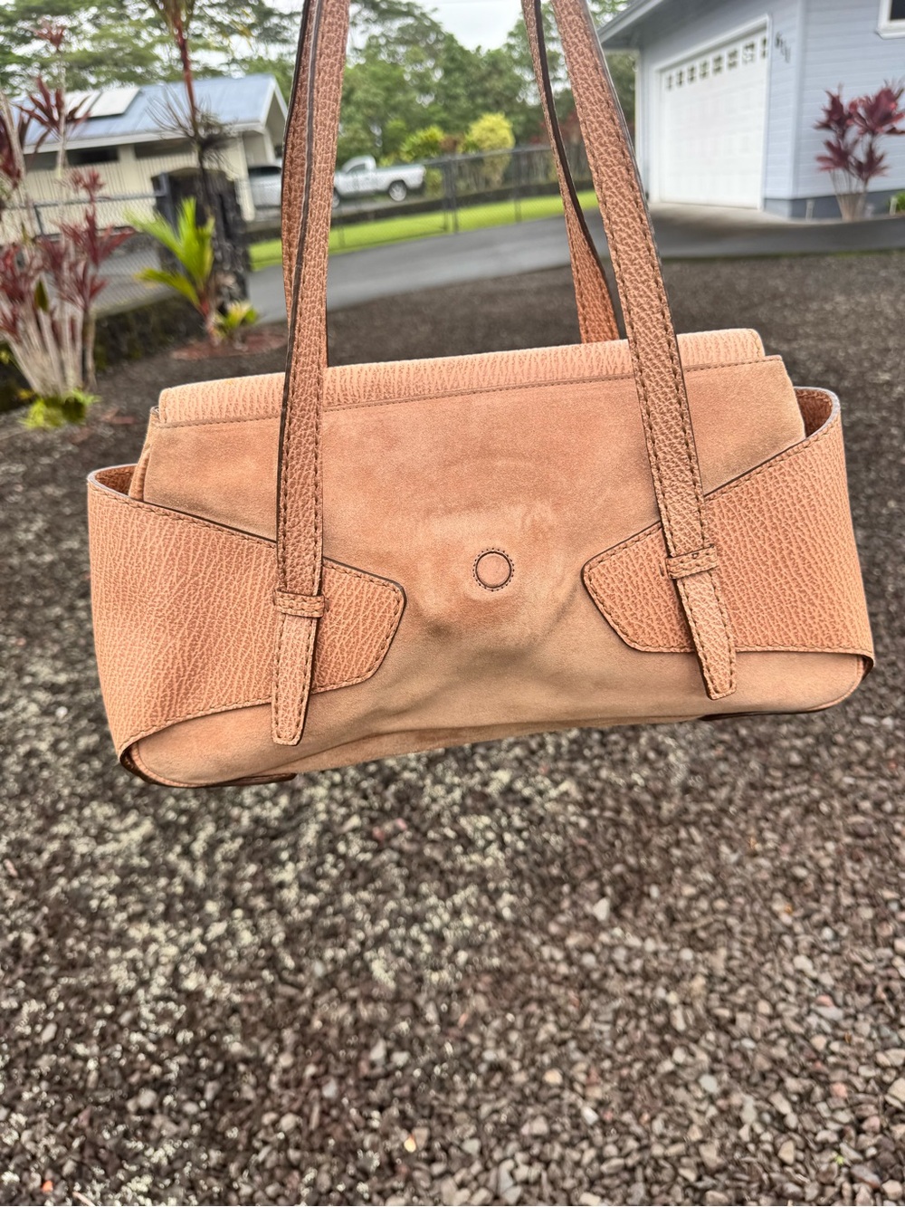 TOD’S Vintage Italy Pink Pebbled Leather & Suede Shoulder Bag Quiet Luxury - Picture 14 of 15